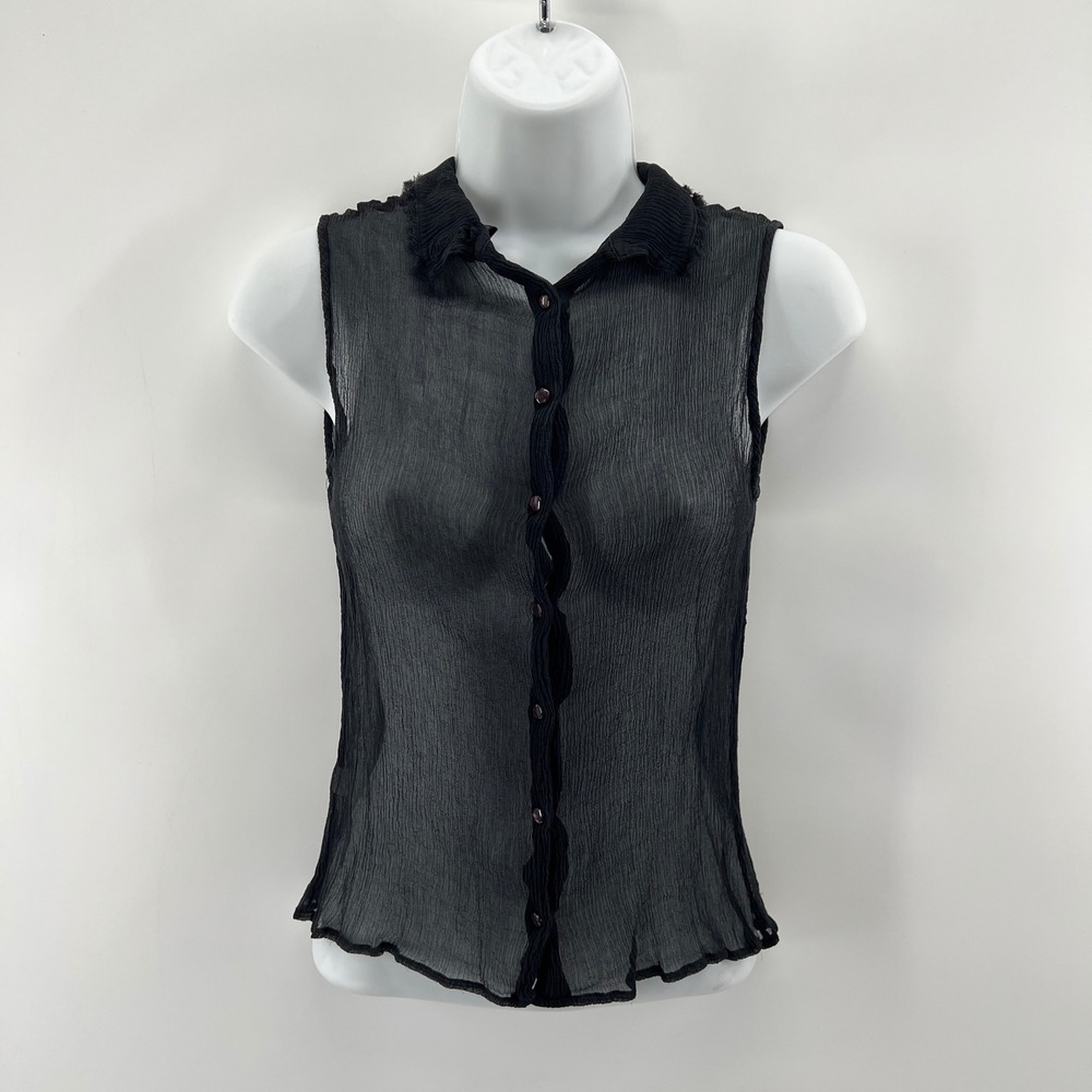 Vintage Y2K The Limited 100% Silk Top Women Sz M Black Sheer Tank